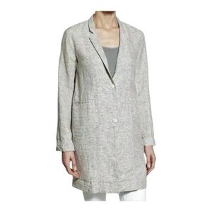 Eileen Fisher Organic Linen Slub Check Notch Collar Jacket Women's Plus Size 2X